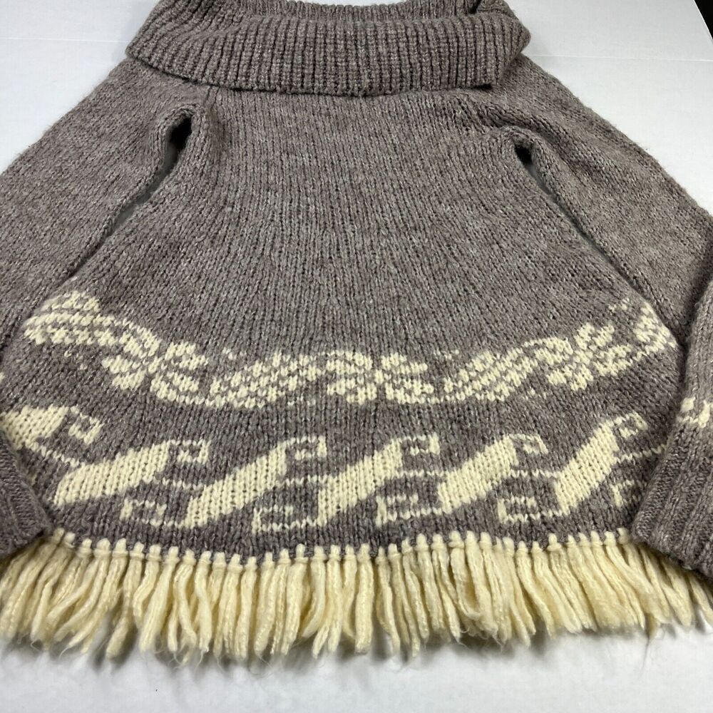 Free People Nordic Fringe Sweater Beige Cowl Neck Winter Cozy Pullover SMALL - Picture 2 of 11